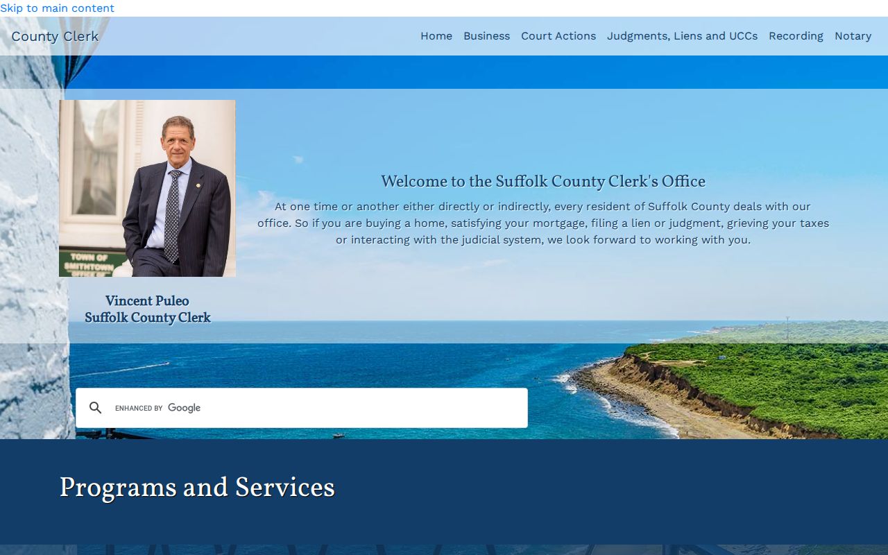 Lindenhurst residents directory Suffolk County Clerk records programs page
