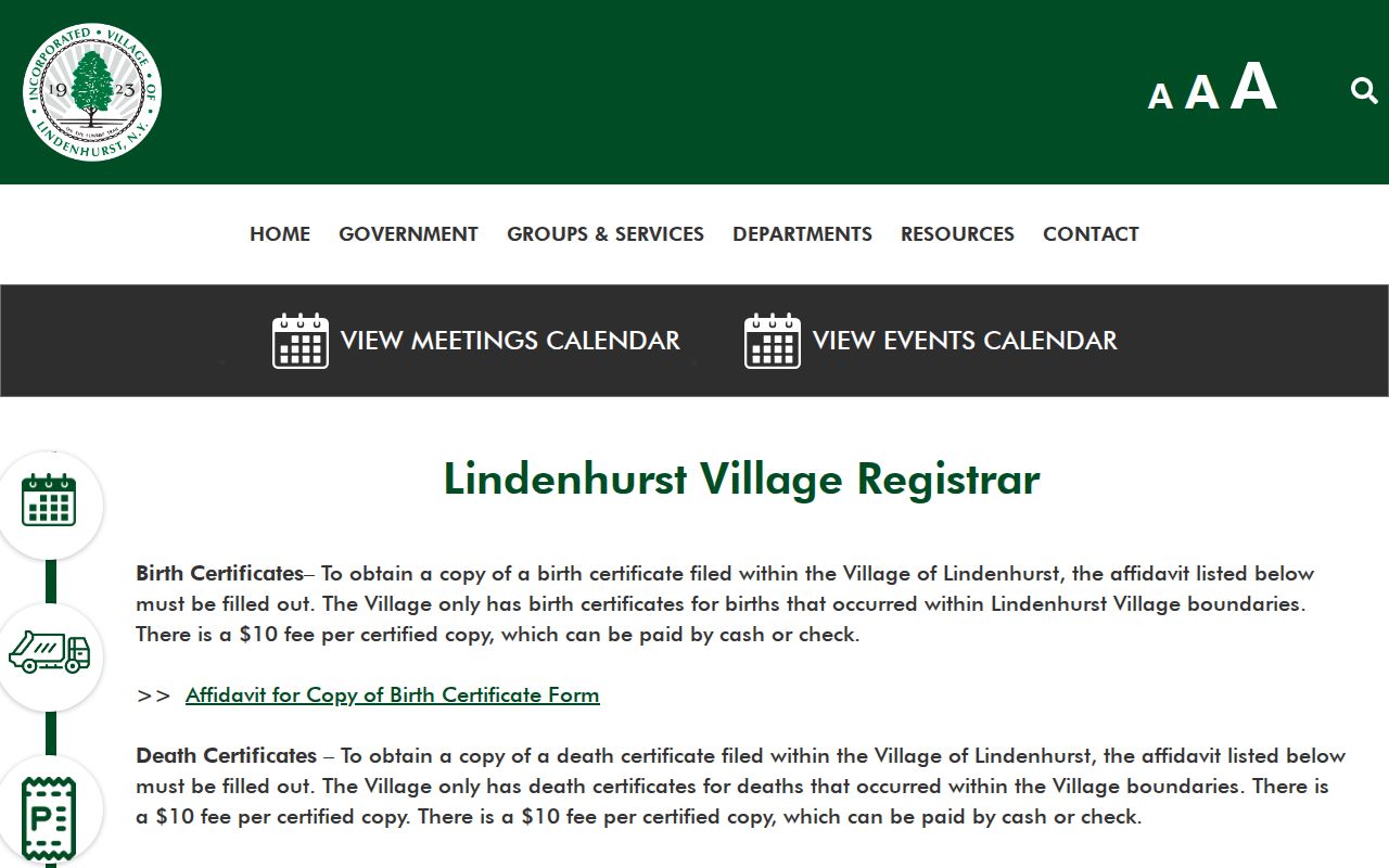 Lindenhurst residents directory Village Registrar information page