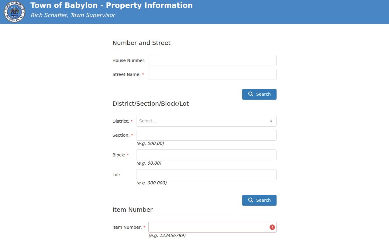 Lindenhurst street directory Town of Babylon item-number search form