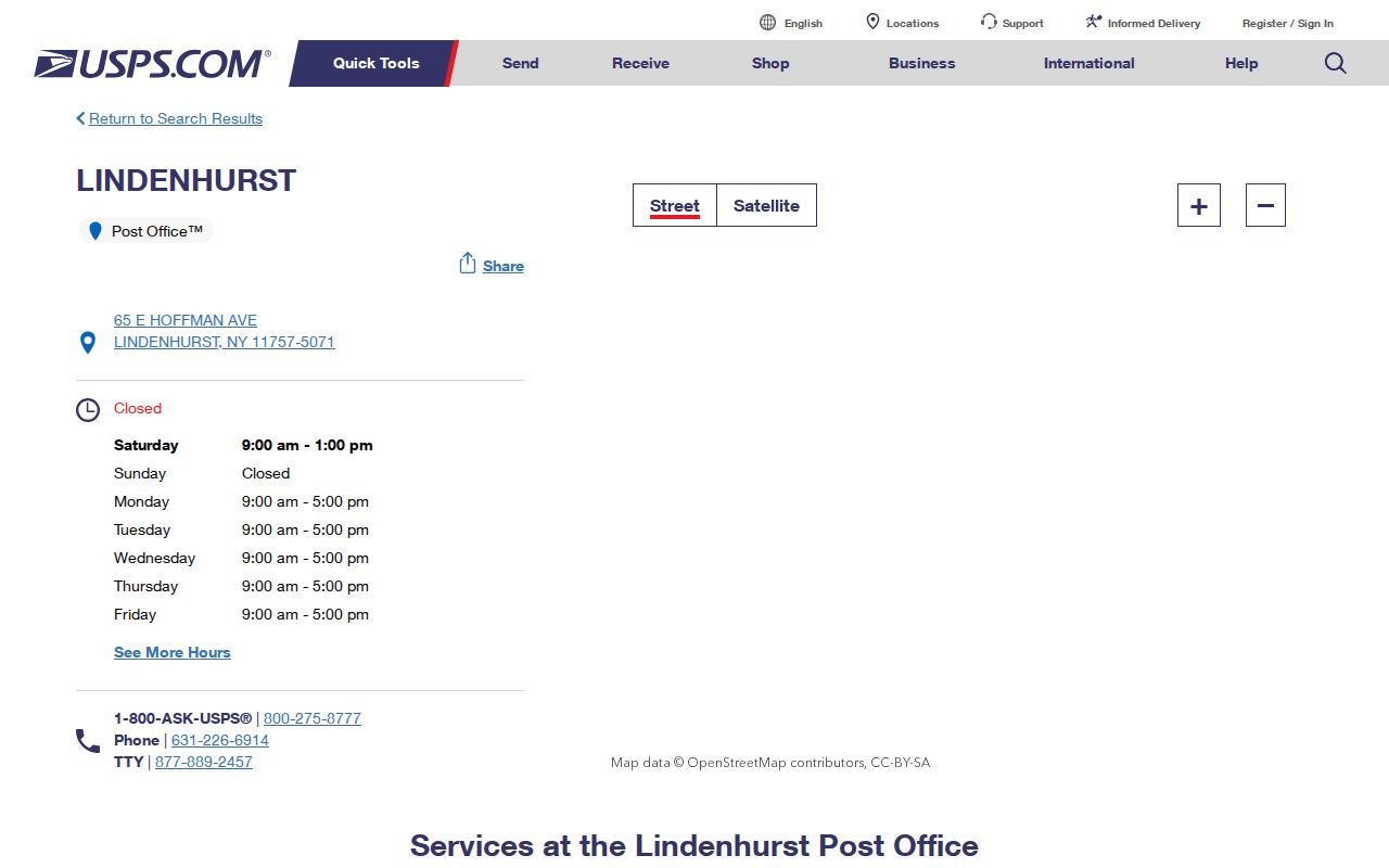Lindenhurst ZIP code directory view of the Lindenhurst Post Office location